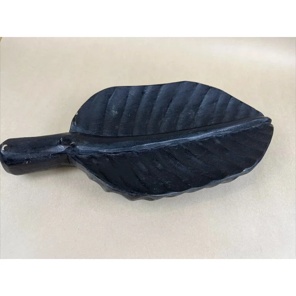 Leaf Shaped Wooden Sushi Plate Dessert Serving Tray Dish‎ Black Heavy